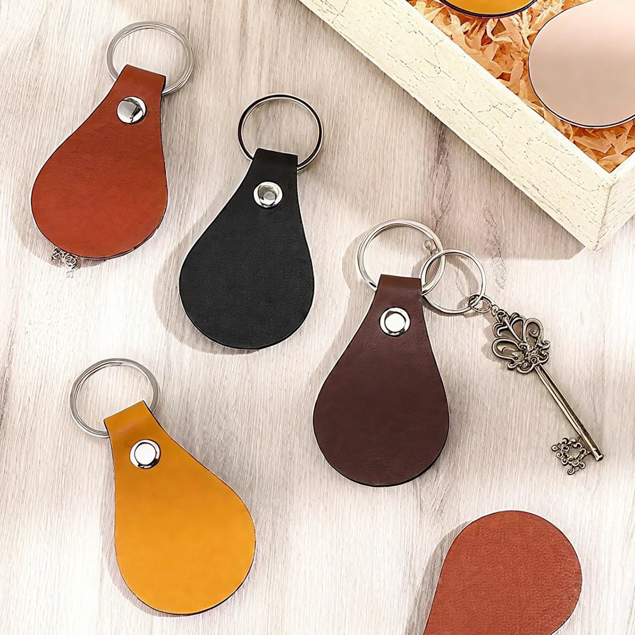 Dark Red PU Leather Keychains (10pcs)
