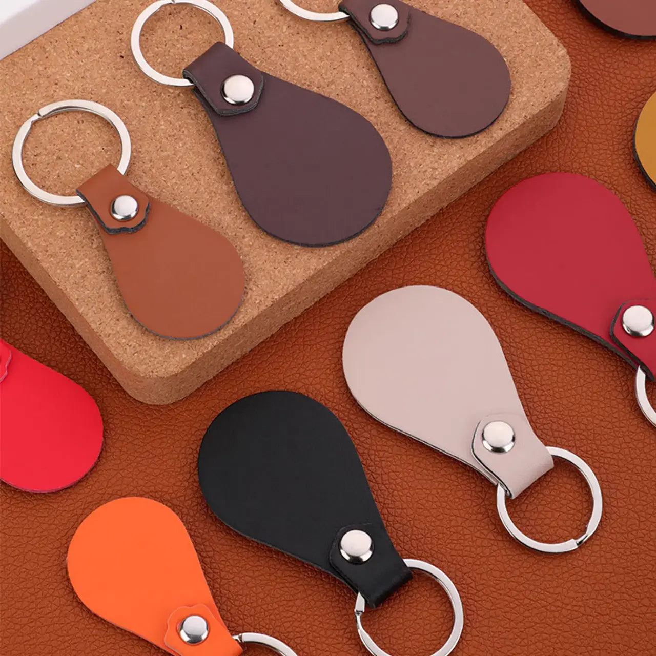 Dark Red PU Leather Keychains (10pcs)