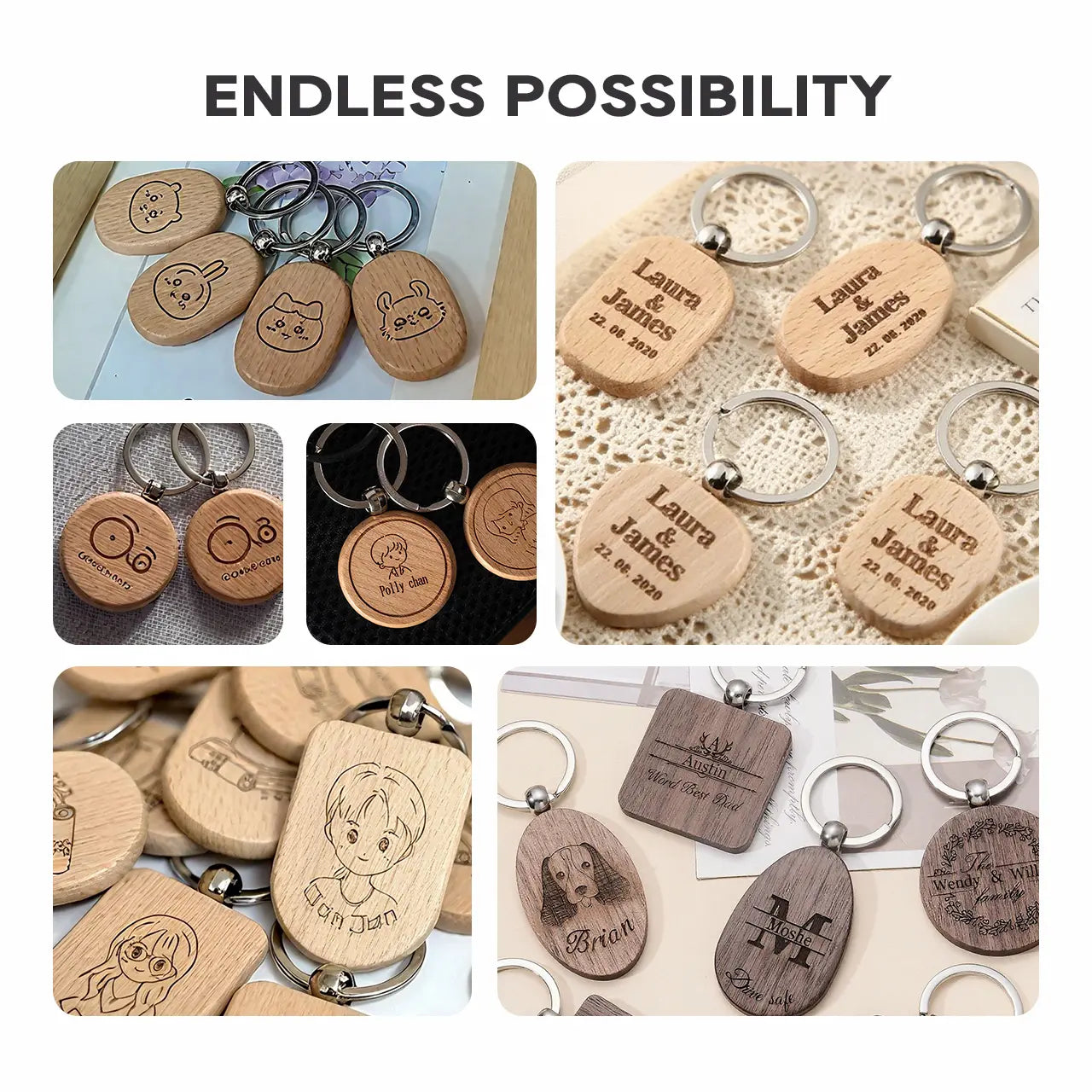 Heart Wooden Keychain (10pcs)