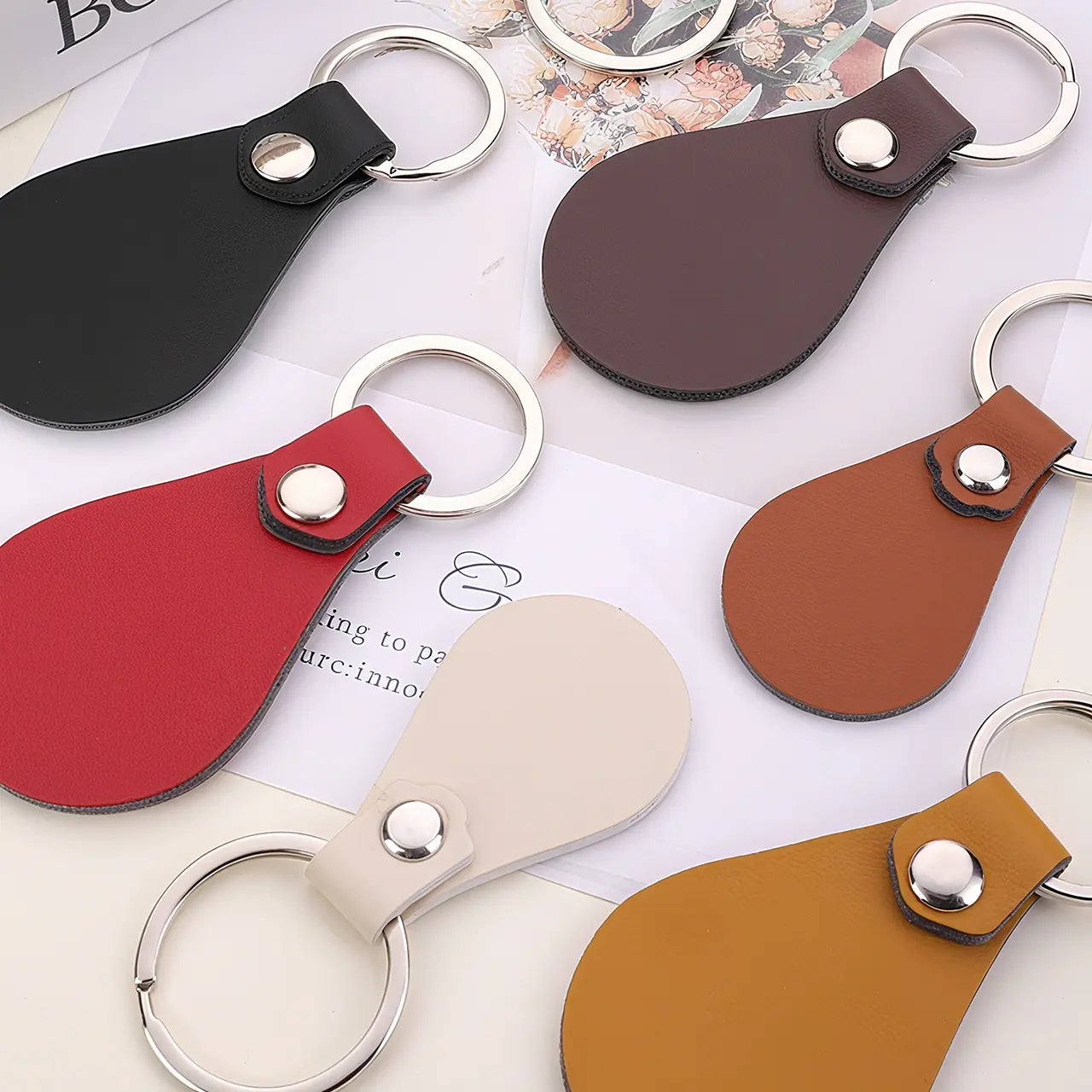 Dark Red PU Leather Keychains (10pcs)